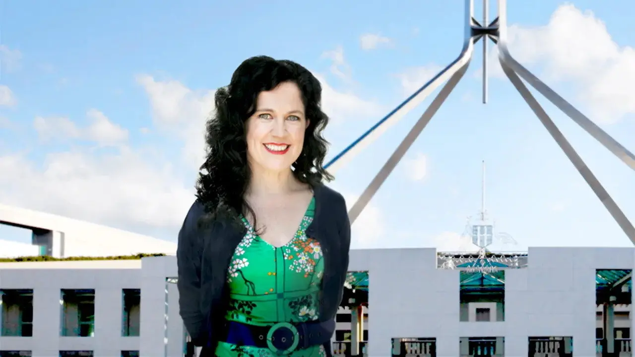 Canberra Al Desko with Annabel Crabb backdrop